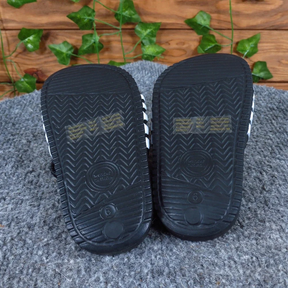 Wonder Nation Toddler Boys Slide Sandal Size 6C Casual Summer Black White Stripe